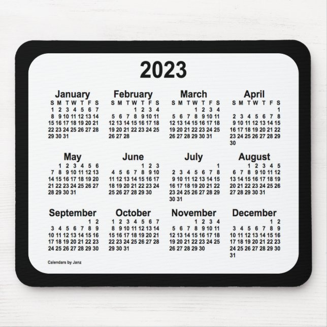 Tapis De Souris 2023 Blanc sur le calendrier noir par Janz Two Ton (Devant)