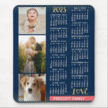 Tapis De Souris 2023 Calendar Navy Coral Gold Family Photo Collage<br><div class="desc">Celebrate 2023 with this preppy photo collage calendar. With easy-to-read dates in bold white, this beautifully simple calendar has the words "2023" and "LOVE" in faux gold glitter with a bright coral pink bar along the bottom for your personalized family name or other text. The background is navy blue. Vertically...</div>