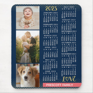 Tapis De Souris 2023 Calendar Navy Coral Gold Family Photo Collage
