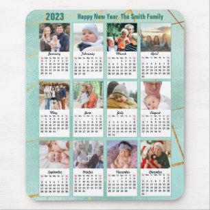 Tapis De Souris 2023 Calendrier 12 Photo de famille Moderne Vert S