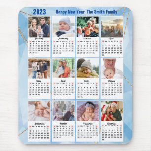 Tapis De Souris 2023 Calendrier 12 Photo Famille Moderne Bleu Simp