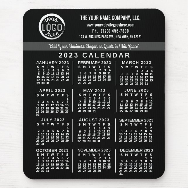 Tapis De Souris 2023 Calendrier Black Custom Business Logo Nom Fac (Devant)