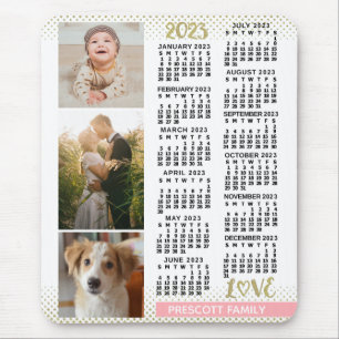 Tapis De Souris 2023 Calendrier Blush Pink Gold Family Photo Colla