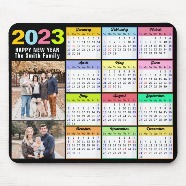 Tapis De Souris 2023 Calendrier Personnalisé Famille 2 Photo Moder (Devant)