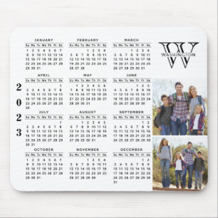 Tapis De Souris 2023 Calendrier Photo Blanc Noir Monogrammé