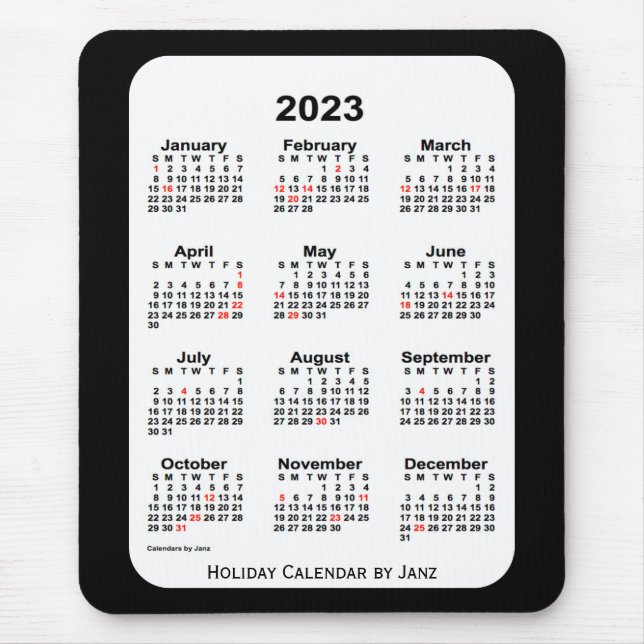 Tapis De Souris 2023 Holiday Two Tone Black Calendar par Janz (Devant)