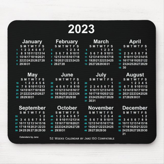 Tapis De Souris 2023 Neon White 52 Weeks ISO Calendar by Janz (Devant)