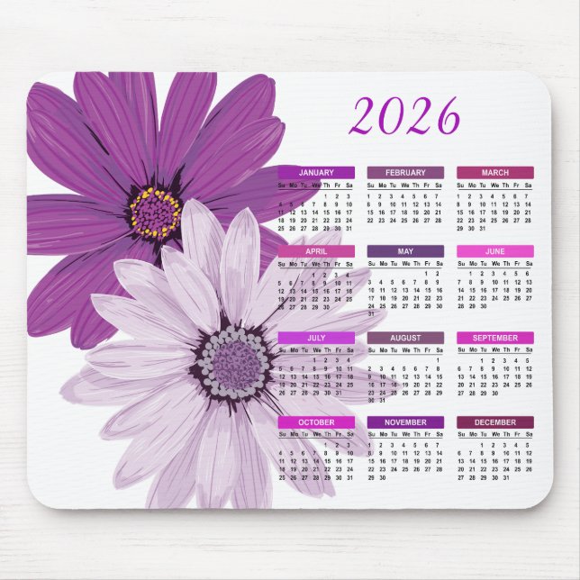 Tapis De Souris 2023 Plutôt Marguerites Violettes | Calendrier per (Devant)