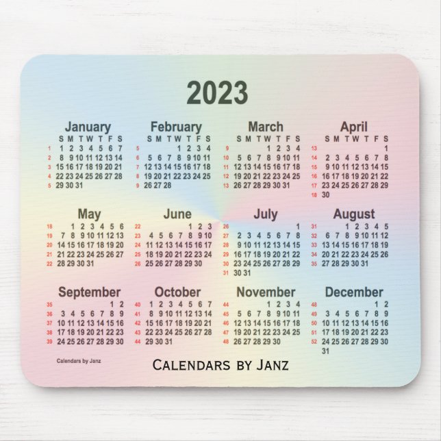 Tapis De Souris 2023 Rainbow Cloud Calendrier de 52 semaines par J (Devant)