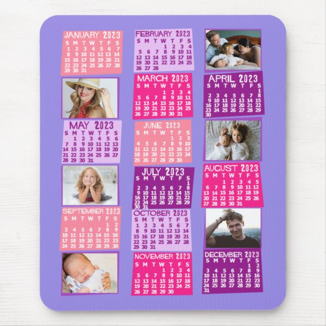 Tapis De Souris 2023 Year Monthly Calendar Photo Collage Cute Mod (Devant)