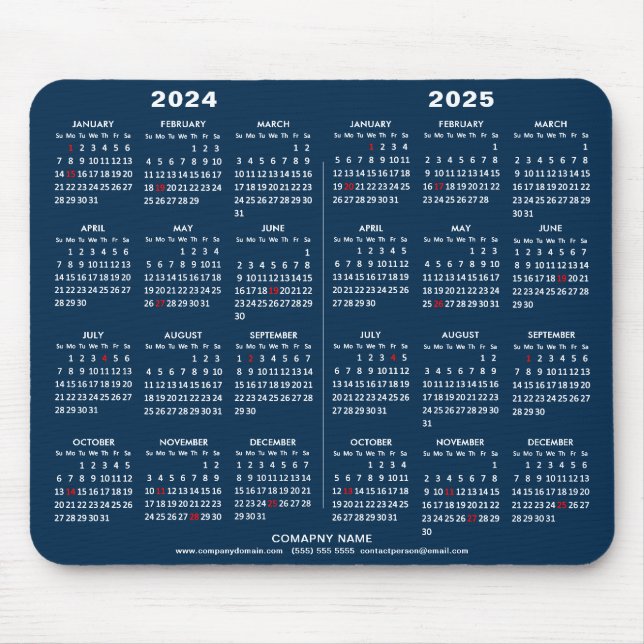 Tapis De Souris 2024 - 2025 2 Année Calendrier moderne Blue Busine (Devant)