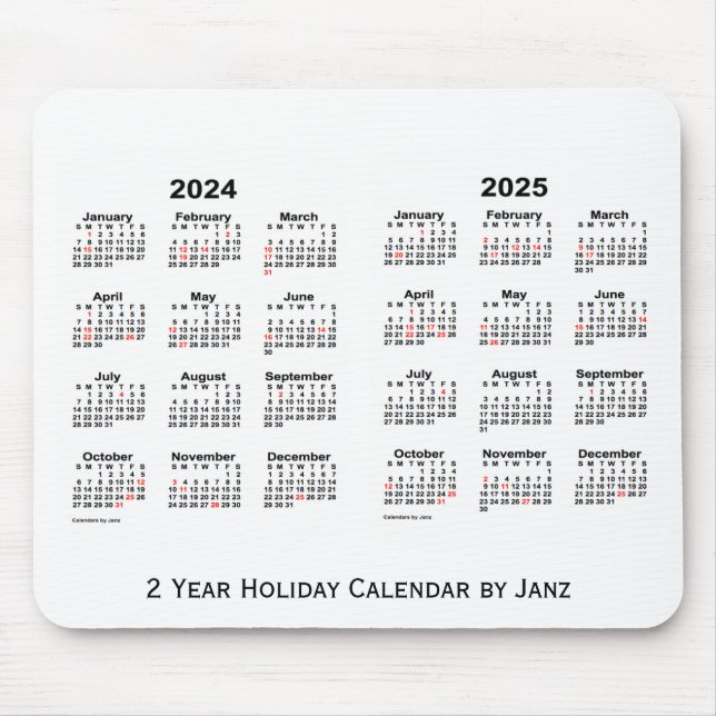 Tapis De Souris 2024-2025 blanc calendrier de vacances de 2 ans (Devant)