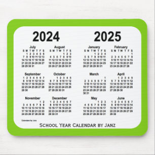 Tapis De Souris 2024-2025 calendrier d'école de vert jaune par