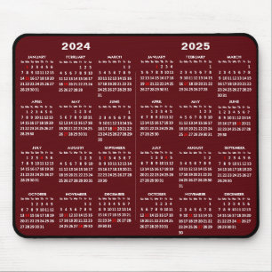Tapis De Souris 2024 - 2025 Calendrier Simple Rouge avec les jours