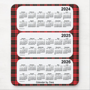 Tapis De Souris 2024-2026 plaid rouge calendrier de 3 ans par Janz