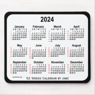 Tapis De Souris 2024 Black Two Tone 52 Weeks Calendrier par Janz