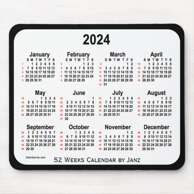 Tapis De Souris 2024 Black Two Tone 52 Weeks Calendrier par Janz (Devant)