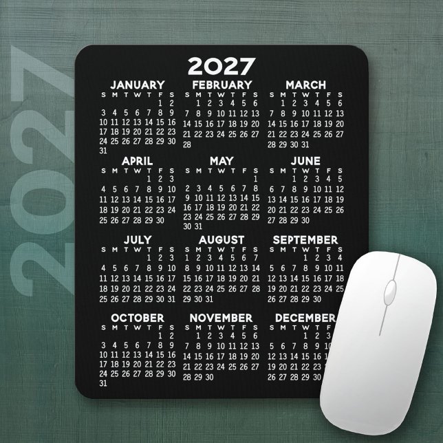 Tapis De Souris 2024 Calendar - black background - Vertical  (2027 Calendar Mousepad)