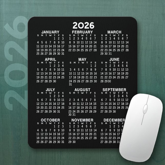 Tapis De Souris 2024 Calendar - black background - Vertical  (2026 Calendar Mousepad)
