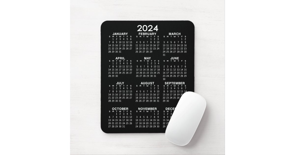 Tapis De Souris 2024 Calendar black background Vertical Zazzle.fr