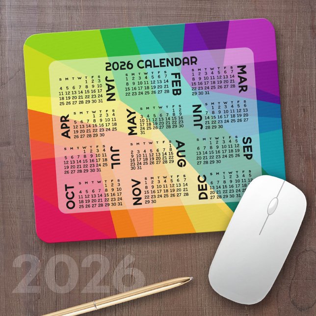 Tapis De Souris 2024 Calendar - colorful rainbow prism (2026 Calendar on a Mousepad)