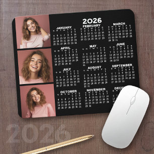 Tapis De Souris 2024 Calendar with 3 Photo Collage - black