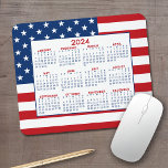 Tapis De Souris 2024 Calendar with American Flag<br><div class="desc">A 2024 calendar with a red,  white and blue USA flag in the background. A fun item for the New Year.</div>
