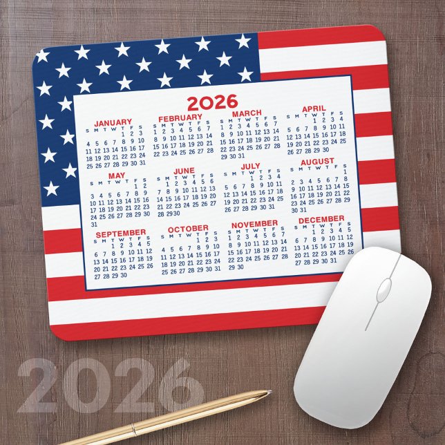 Tapis De Souris 2024 Calendar with American Flag (2026 Calendar)