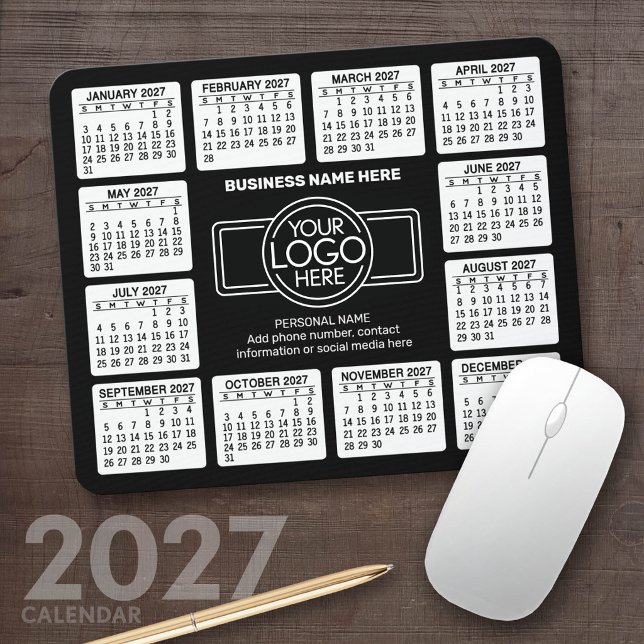 Tapis De Souris 2024 Calendar with logo, Contact Information Black (2027 Calendar Mousepad)