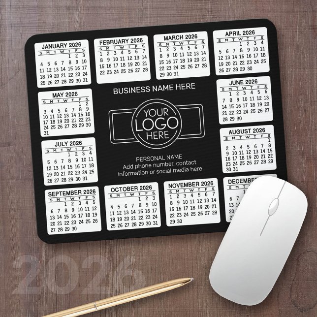 Tapis De Souris 2024 Calendar with logo, Contact Information Black (2026 Calendar with your logo - Great Business Gift or Home Office Decor)