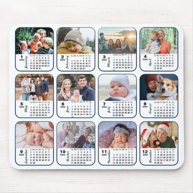 Tapis De Souris 2024 Calendrier 12 Photo de famille Collage US Hol (Devant)