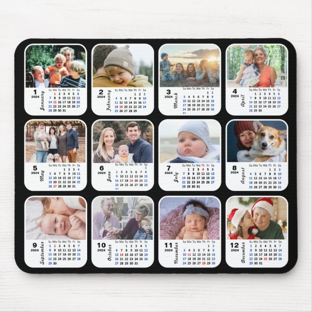 Tapis De Souris 2024 Calendrier 12 Photo de famille Collage US Hol (Devant)