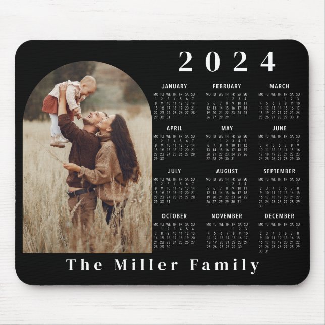 Tapis De Souris 2024 Calendrier boho moderne 1 photo noir minimali (Devant)