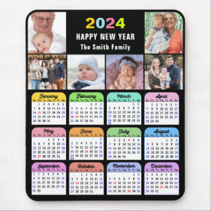 Tapis De Souris 2024 Calendrier Modern Black 6 Family Photo Collag