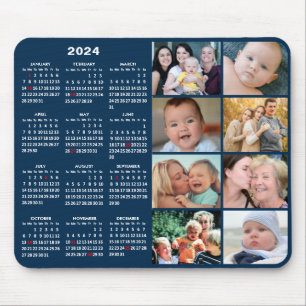 Tapis De Souris 2024 Calendrier Modern Blue 8 Family Photo Collage