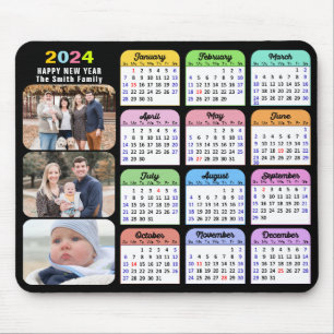 Tapis De Souris 2024 Calendrier moderne Famille noire photo coloré