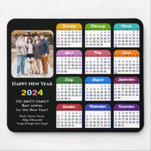 Tapis De Souris 2024 Calendrier moderne Famille noire photo coloré