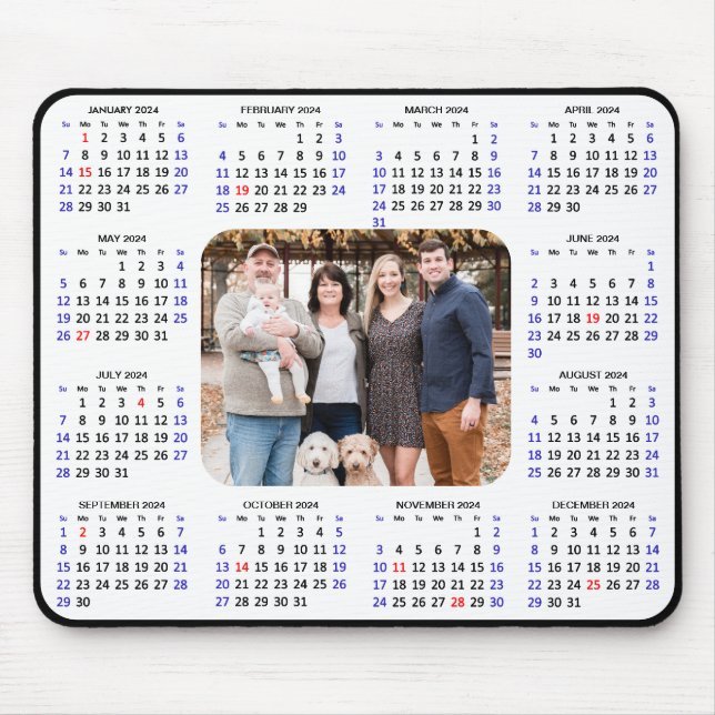 Tapis De Souris 2024 Calendrier Moderne Famille Noire Photo Minima (Devant)