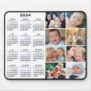 Tapis De Souris 2024 Calendrier Moderne Noir 8 Famille Photo Colla
