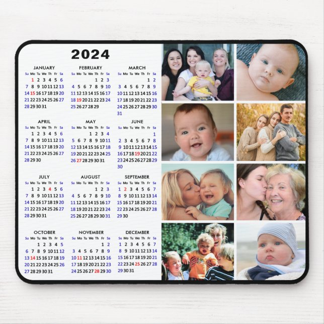 Tapis De Souris 2024 Calendrier Moderne Noir 8 Famille Photo Colla (Devant)