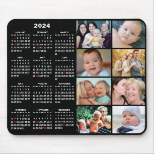 Tapis De Souris 2024 Calendrier Moderne Noir 8 Famille Photo Colla