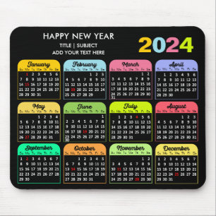Tapis De Souris 2024 Calendrier Moderne Noir Texte Personnalisé Co
