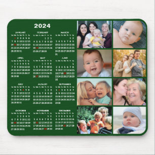 Tapis De Souris 2024 Calendrier Moderne Vert 8 Famille Photo Colla