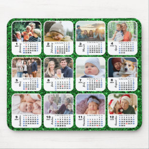 Tapis De Souris 2024 Calendrier Parties scintillant verte Famille