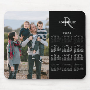Tapis De Souris 2024 Calendrier personnalisé Nom du monogramme pho