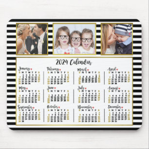 Tapis De Souris 2024 Calendrier Preppy Stripes Photo Collage perso