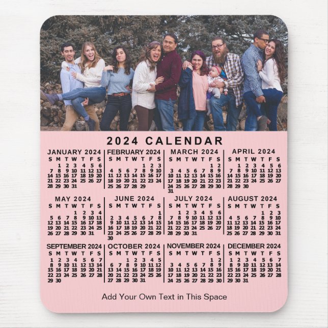 Tapis De Souris 2024 Calendrier Rose Personnalisé Nom Photo Bold (Devant)