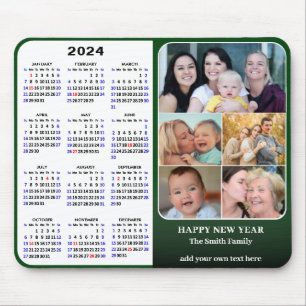 Tapis De Souris 2024 Calendrier Vert 5 Photo de famille Jours féri
