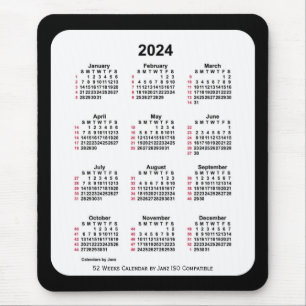 Tapis De Souris 2024 Noir 52 semaines Calendrier ISO par Janz Two
