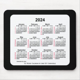Tapis De Souris 2024 Noir 52 semaines Calendrier ISO par Janz Two